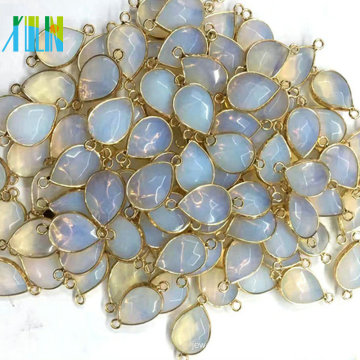 Gold Plated Faceted Drop Opal Bead Connector Double Links Handmade Gemstone Charm Jewelry